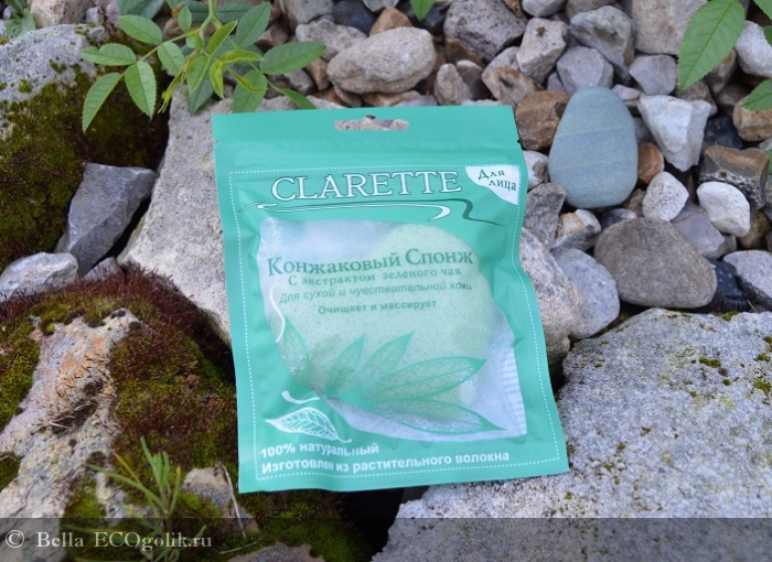 Конжаковый спонж с экстрактом зеленого чая Clarette - отзыв Экоблогера Bella